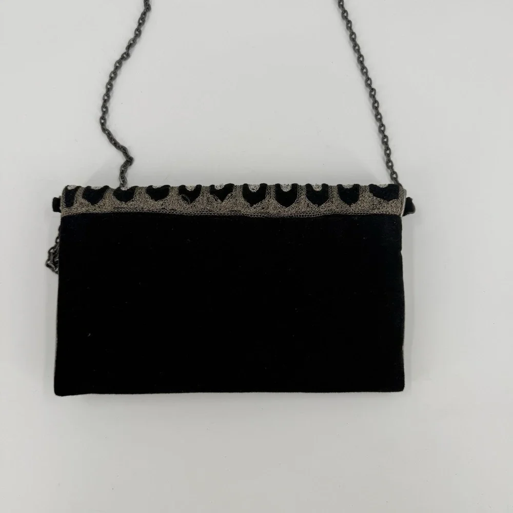 Moyna Beaded Clutch Crossbody Black Gold Chain Strap Evening Bag - Picture 4 of 6